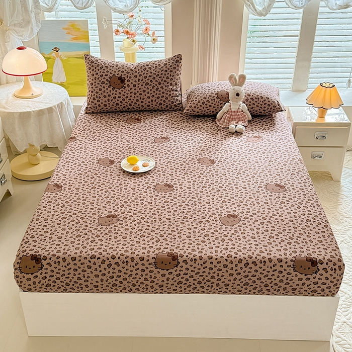 91家纺网 家纺一手货源 找家纺 九诺家纺 2026春夏新款丝柔棉小清新单床笠床罩保护套床笠单件床笠三件套 豹纹KT