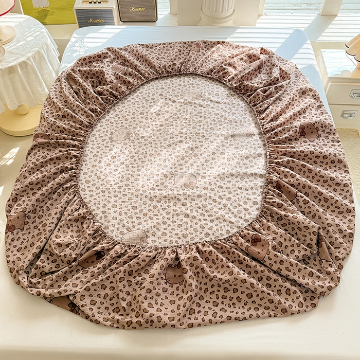 91家纺网 家纺一手货源 找家纺 九诺家纺 2026春夏新款丝柔棉小清新单床笠床罩保护套床笠单件床笠三件套 豹纹KT