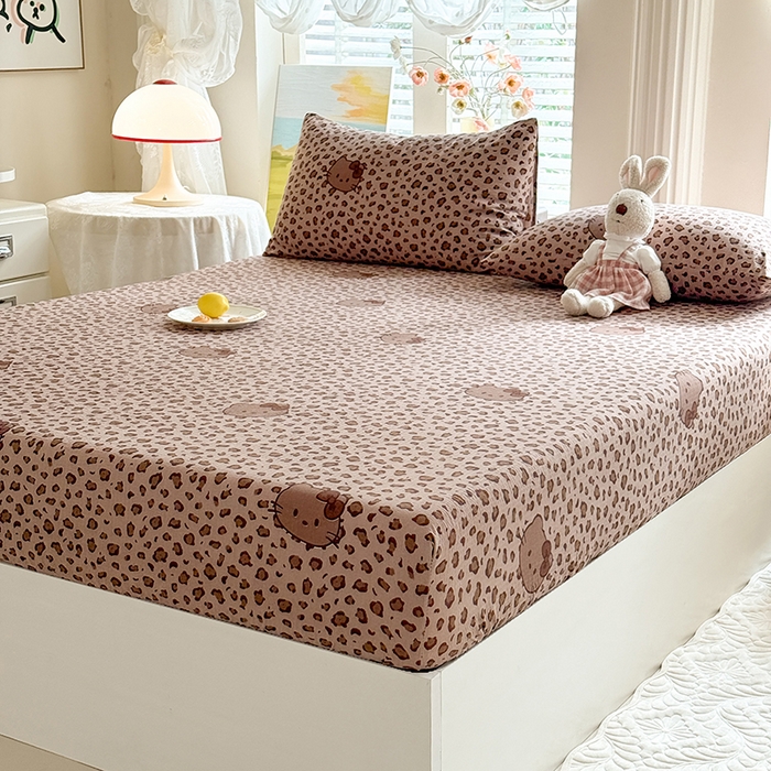 91家纺网 家纺一手货源 找家纺 九诺家纺 2026春夏新款丝柔棉小清新单床笠床罩保护套床笠单件床笠三件套 豹纹KT