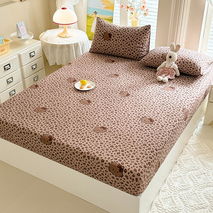 91家纺网 家纺一手货源 找家纺 九诺家纺 2026春夏新款丝柔棉小清新单床笠床罩保护套床笠单件床笠三件套 豹纹KT