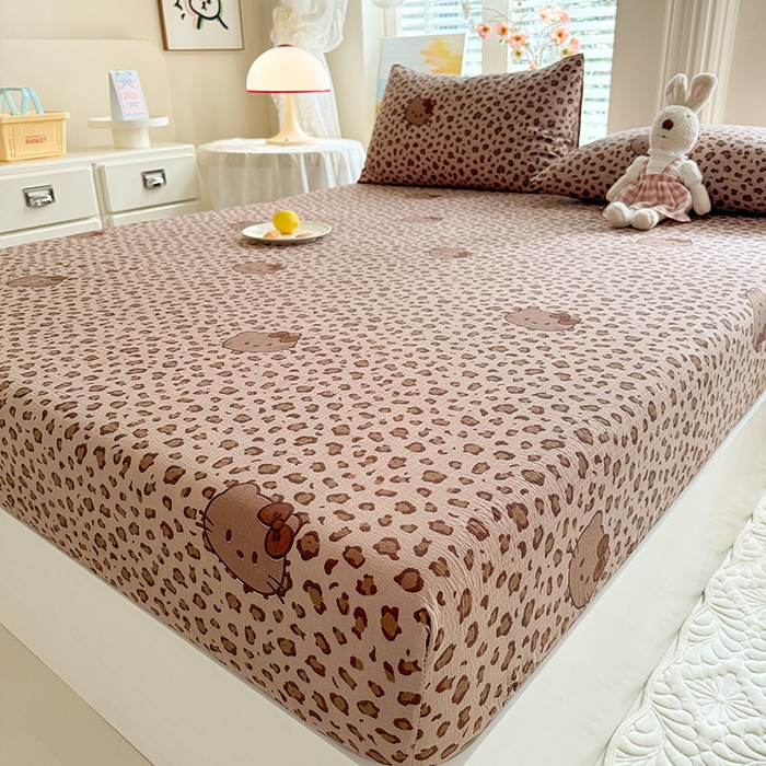 91家纺网 家纺一手货源 找家纺 九诺家纺 2026春夏新款丝柔棉小清新单床笠床罩保护套床笠单件床笠三件套 豹纹KT