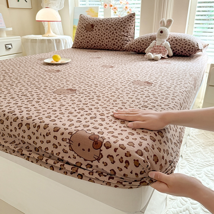 91家纺网 家纺一手货源 找家纺 九诺家纺 2026春夏新款丝柔棉小清新单床笠床罩保护套床笠单件床笠三件套 豹纹KT