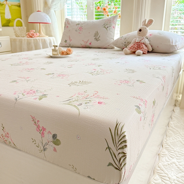 91家纺网 家纺一手货源 找家纺 九诺家纺 2026春夏新款丝柔棉小清新单床笠床罩保护套床笠单件床笠三件套 春意安然