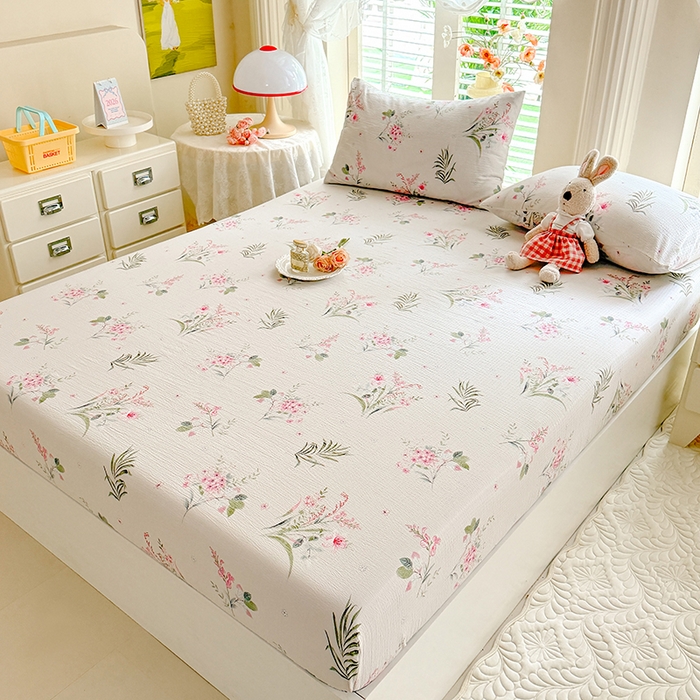 91家纺网 家纺一手货源 找家纺 九诺家纺 2026春夏新款丝柔棉小清新单床笠床罩保护套床笠单件床笠三件套 春意安然