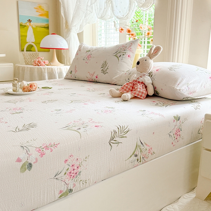 91家纺网 家纺一手货源 找家纺 九诺家纺 2026春夏新款丝柔棉小清新单床笠床罩保护套床笠单件床笠三件套 春意安然