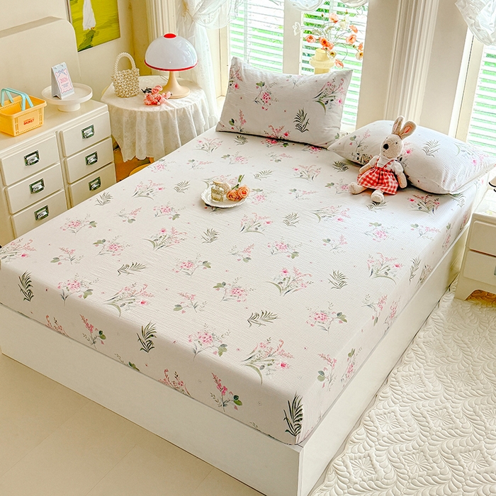 91家纺网 家纺一手货源 找家纺 九诺家纺 2026春夏新款丝柔棉小清新单床笠床罩保护套床笠单件床笠三件套 春意安然