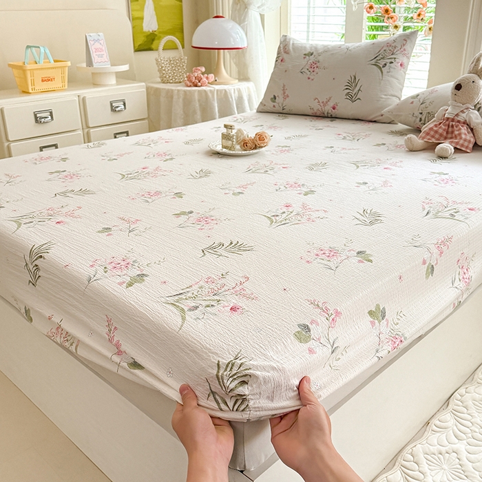 91家纺网 家纺一手货源 找家纺 九诺家纺 2026春夏新款丝柔棉小清新单床笠床罩保护套床笠单件床笠三件套 春意安然