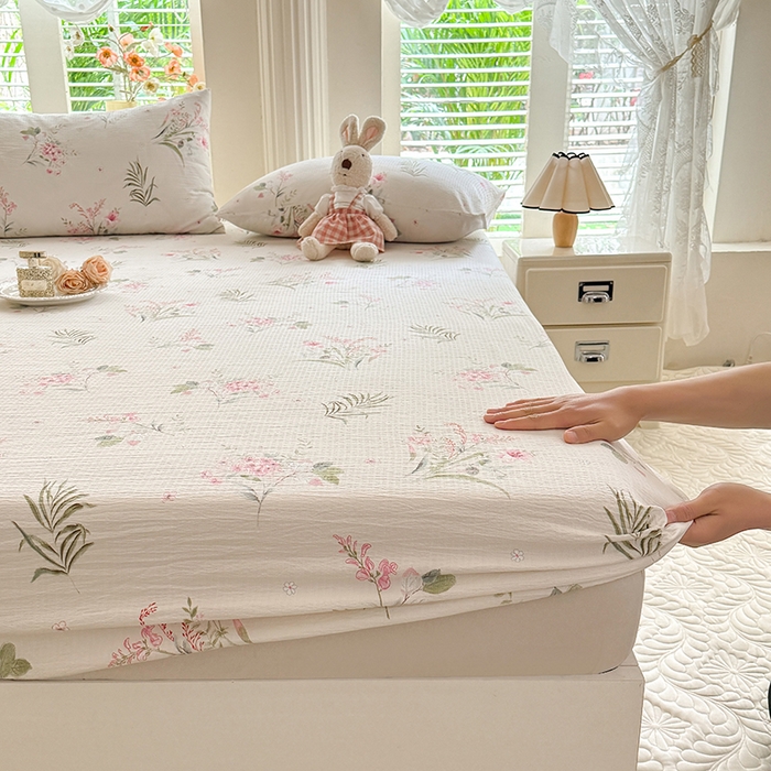 91家纺网 家纺一手货源 找家纺 九诺家纺 2026春夏新款丝柔棉小清新单床笠床罩保护套床笠单件床笠三件套 春意安然