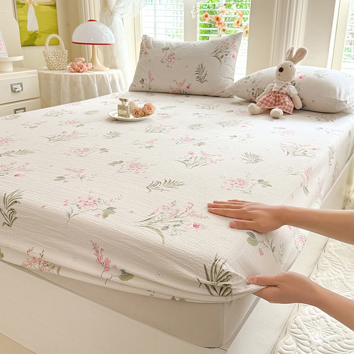 91家纺网 家纺一手货源 找家纺 九诺家纺 2026春夏新款丝柔棉小清新单床笠床罩保护套床笠单件床笠三件套 春意安然