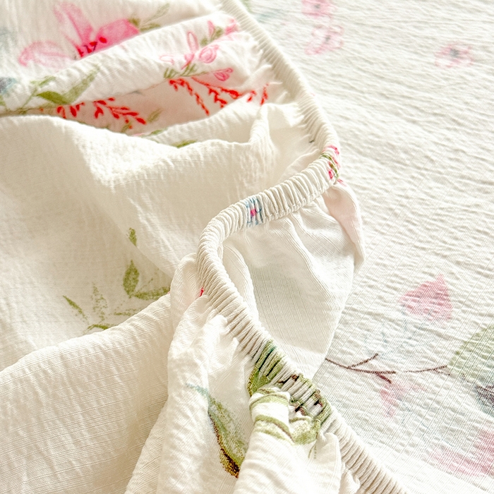 91家纺网 家纺一手货源 找家纺 九诺家纺 2026春夏新款丝柔棉小清新单床笠床罩保护套床笠单件床笠三件套 春意安然