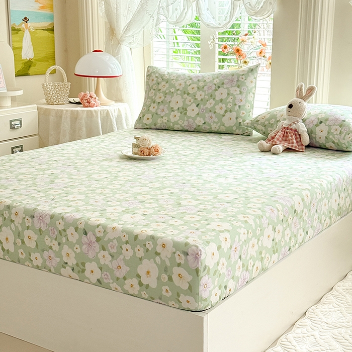 91家纺网 家纺一手货源 找家纺 九诺家纺 2026春夏新款丝柔棉小清新单床笠床罩保护套床笠单件床笠三件套 海岛青春