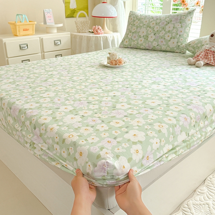 91家纺网 家纺一手货源 找家纺 九诺家纺 2026春夏新款丝柔棉小清新单床笠床罩保护套床笠单件床笠三件套 海岛青春