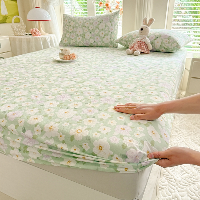 91家纺网 家纺一手货源 找家纺 九诺家纺 2026春夏新款丝柔棉小清新单床笠床罩保护套床笠单件床笠三件套 海岛青春