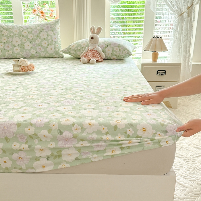 91家纺网 家纺一手货源 找家纺 九诺家纺 2026春夏新款丝柔棉小清新单床笠床罩保护套床笠单件床笠三件套 海岛青春