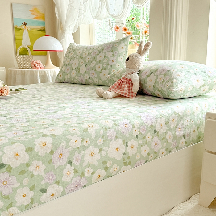 91家纺网 家纺一手货源 找家纺 九诺家纺 2026春夏新款丝柔棉小清新单床笠床罩保护套床笠单件床笠三件套 海岛青春