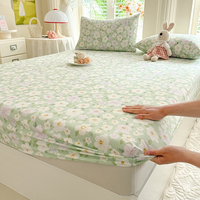 91家纺网 家纺一手货源 找家纺 九诺家纺 2026春夏新款丝柔棉小清新单床笠床罩保护套床笠单件床笠三件套 海岛青春