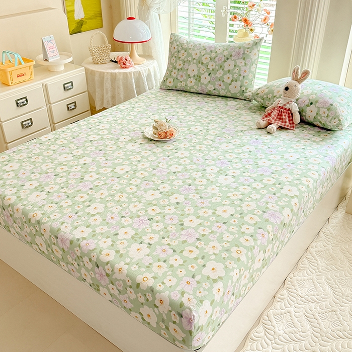 91家纺网 家纺一手货源 找家纺 九诺家纺 2026春夏新款丝柔棉小清新单床笠床罩保护套床笠单件床笠三件套 海岛青春