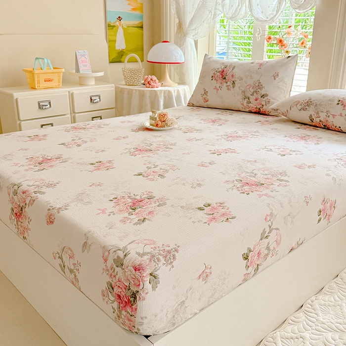 91家纺网 家纺一手货源 找家纺 九诺家纺 2026春夏新款丝柔棉小清新单床笠床罩保护套床笠单件床笠三件套 花谷