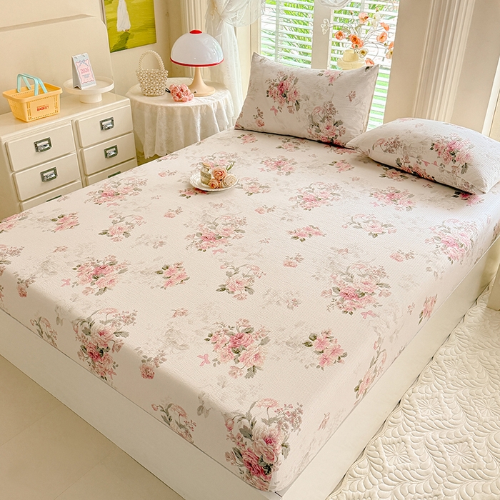 91家纺网 家纺一手货源 找家纺 九诺家纺 2026春夏新款丝柔棉小清新单床笠床罩保护套床笠单件床笠三件套 花谷