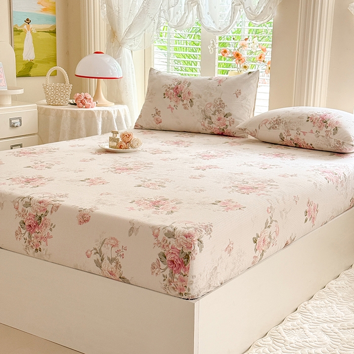 91家纺网 家纺一手货源 找家纺 九诺家纺 2026春夏新款丝柔棉小清新单床笠床罩保护套床笠单件床笠三件套 花谷