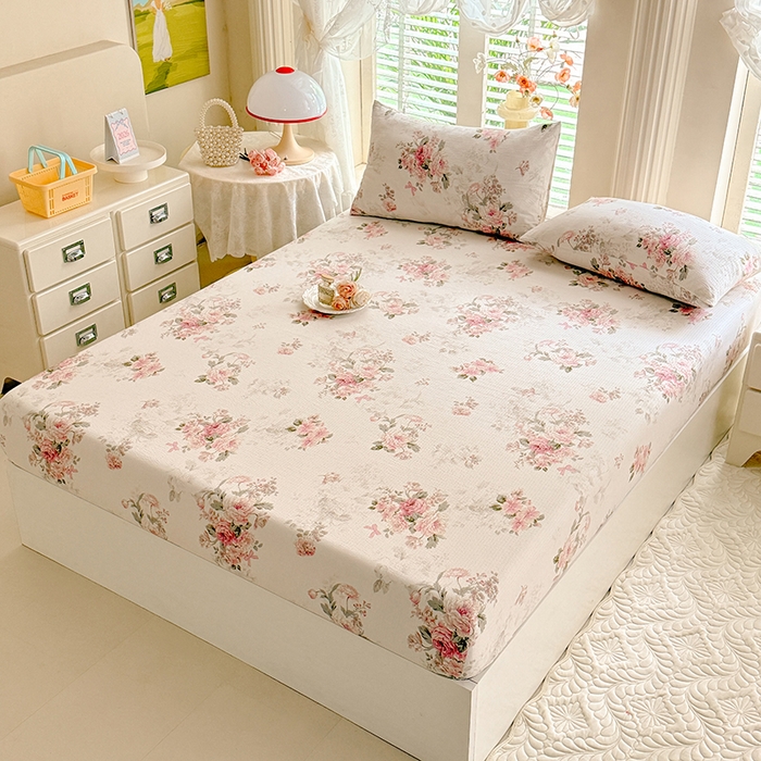 91家纺网 家纺一手货源 找家纺 九诺家纺 2026春夏新款丝柔棉小清新单床笠床罩保护套床笠单件床笠三件套 花谷