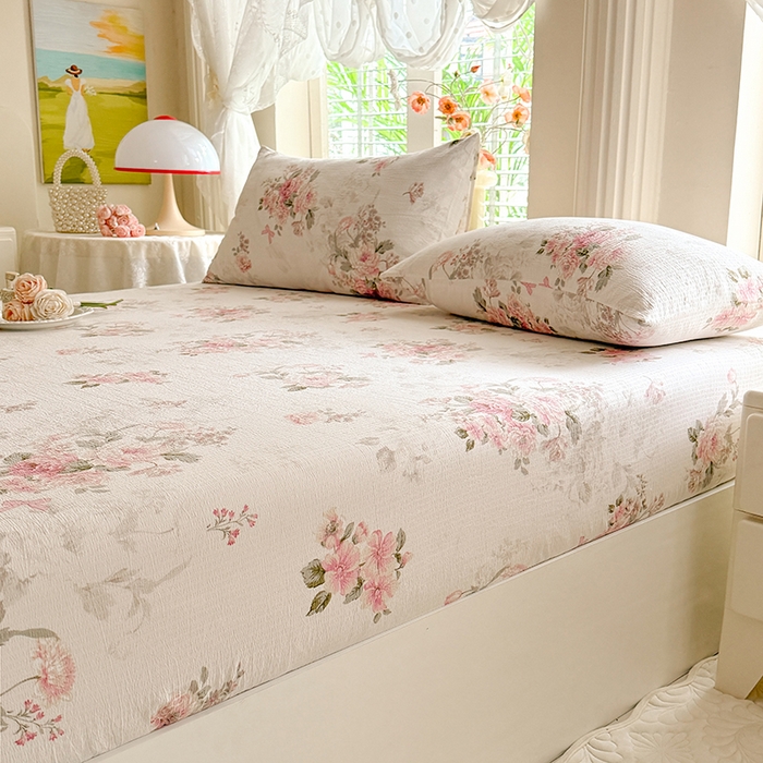 91家纺网 家纺一手货源 找家纺 九诺家纺 2026春夏新款丝柔棉小清新单床笠床罩保护套床笠单件床笠三件套 花谷