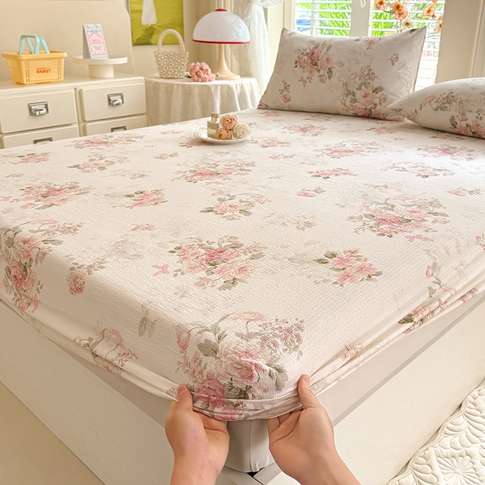 91家纺网 家纺一手货源 找家纺 九诺家纺 2026春夏新款丝柔棉小清新单床笠床罩保护套床笠单件床笠三件套 花谷