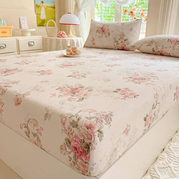 91家纺网 家纺一手货源 找家纺 九诺家纺 2026春夏新款丝柔棉小清新单床笠床罩保护套床笠单件床笠三件套 花谷