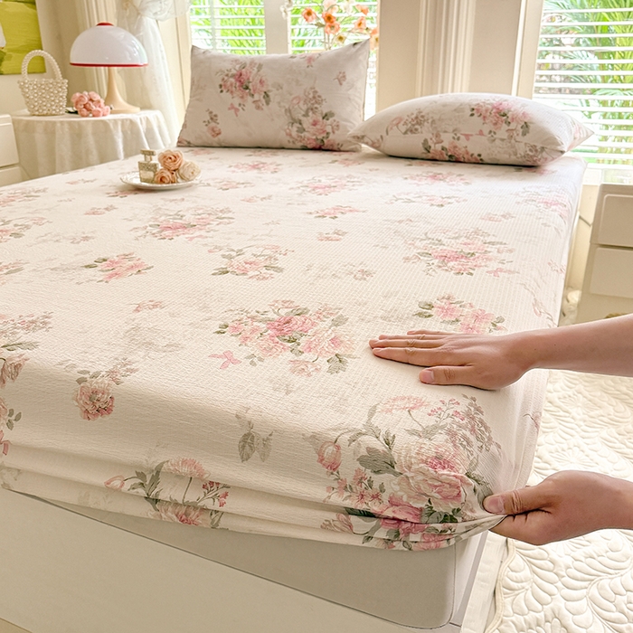 91家纺网 家纺一手货源 找家纺 九诺家纺 2026春夏新款丝柔棉小清新单床笠床罩保护套床笠单件床笠三件套 花谷