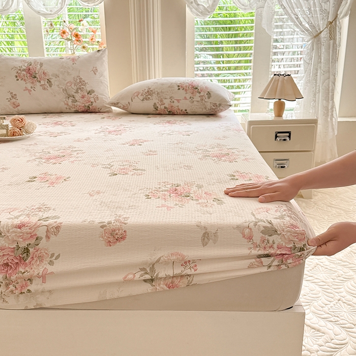 91家纺网 家纺一手货源 找家纺 九诺家纺 2026春夏新款丝柔棉小清新单床笠床罩保护套床笠单件床笠三件套 花谷