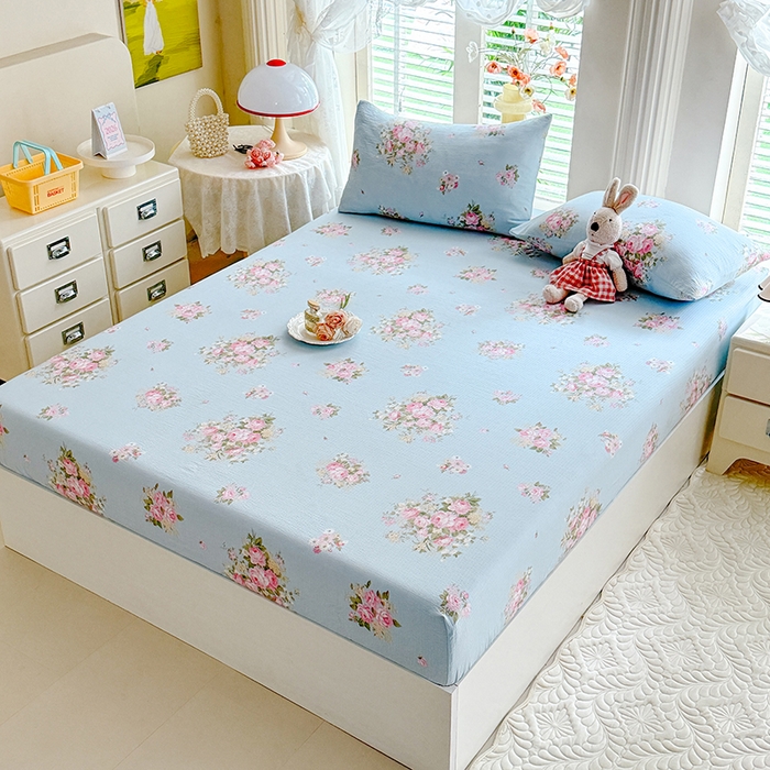 91家纺网 家纺一手货源 找家纺 九诺家纺 2026春夏新款丝柔棉小清新单床笠床罩保护套床笠单件床笠三件套 花语时光