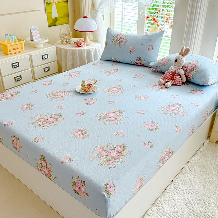 91家纺网 家纺一手货源 找家纺 九诺家纺 2026春夏新款丝柔棉小清新单床笠床罩保护套床笠单件床笠三件套 花语时光