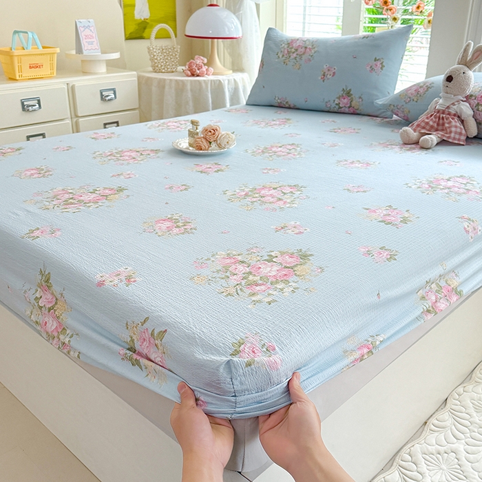 91家纺网 家纺一手货源 找家纺 九诺家纺 2026春夏新款丝柔棉小清新单床笠床罩保护套床笠单件床笠三件套 花语时光