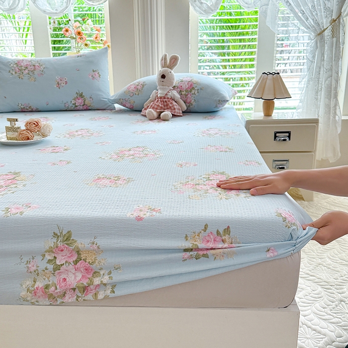 91家纺网 家纺一手货源 找家纺 九诺家纺 2026春夏新款丝柔棉小清新单床笠床罩保护套床笠单件床笠三件套 花语时光