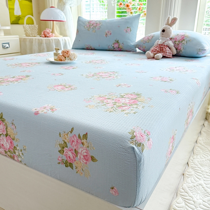 91家纺网 家纺一手货源 找家纺 九诺家纺 2026春夏新款丝柔棉小清新单床笠床罩保护套床笠单件床笠三件套 花语时光