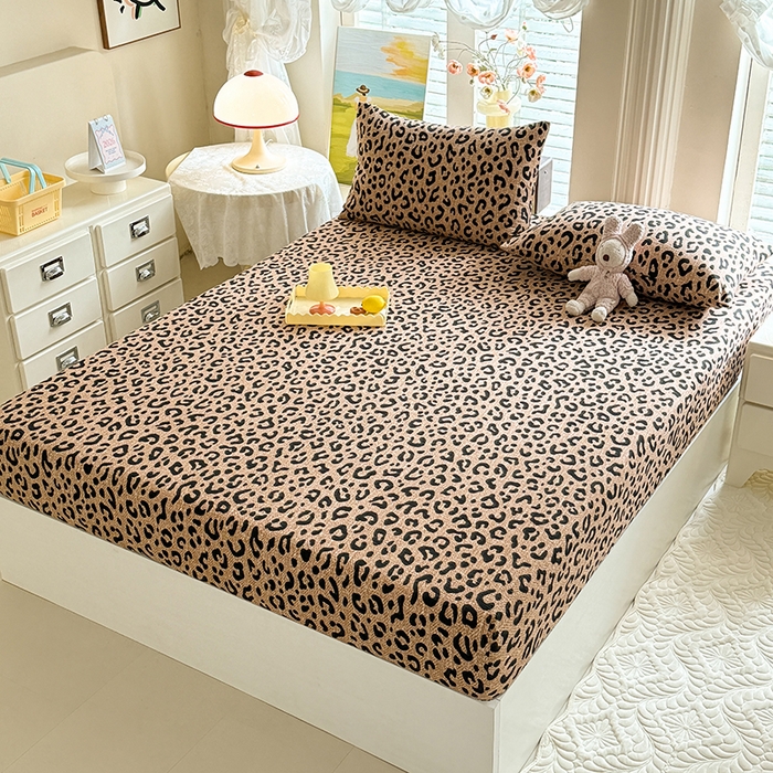 91家纺网 家纺一手货源 找家纺 九诺家纺 2026春夏新款丝柔棉小清新单床笠床罩保护套床笠单件床笠三件套 皇家豹纹