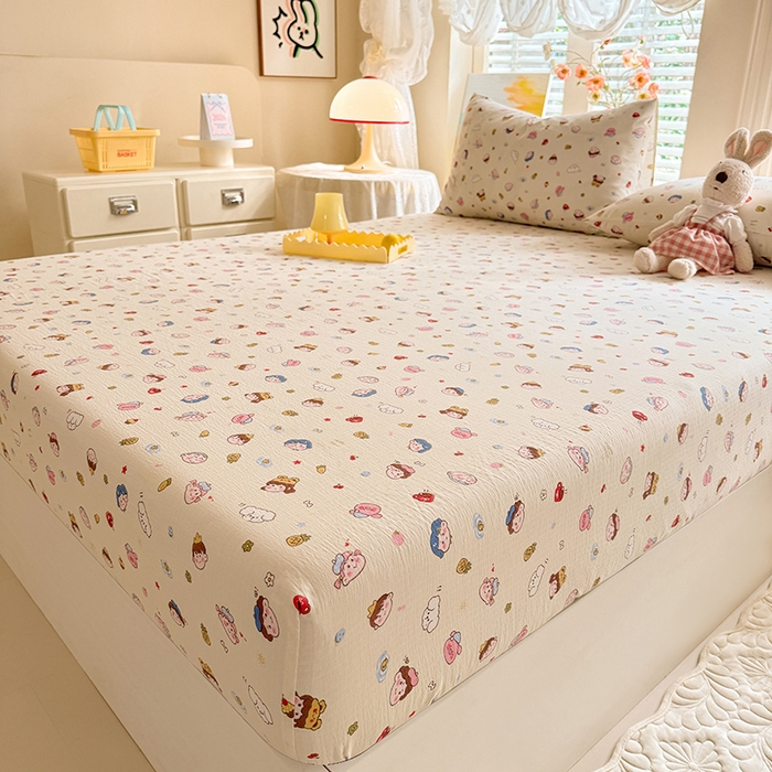 91家纺网 家纺一手货源 找家纺 九诺家纺 2026春夏新款丝柔棉小清新单床笠床罩保护套床笠单件床笠三件套 快乐伙伴