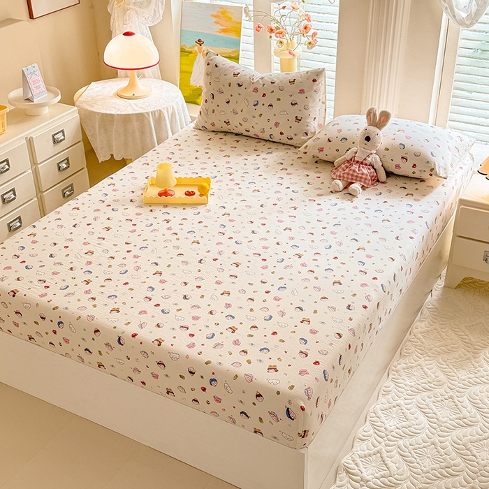 91家纺网 家纺一手货源 找家纺 九诺家纺 2026春夏新款丝柔棉小清新单床笠床罩保护套床笠单件床笠三件套 快乐伙伴