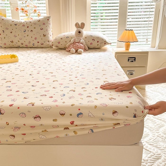 91家纺网 家纺一手货源 找家纺 九诺家纺 2026春夏新款丝柔棉小清新单床笠床罩保护套床笠单件床笠三件套 快乐伙伴