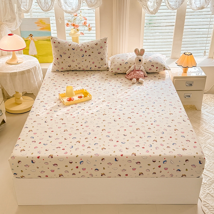 91家纺网 家纺一手货源 找家纺 九诺家纺 2026春夏新款丝柔棉小清新单床笠床罩保护套床笠单件床笠三件套 快乐伙伴