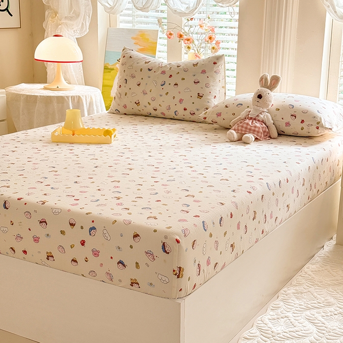 91家纺网 家纺一手货源 找家纺 九诺家纺 2026春夏新款丝柔棉小清新单床笠床罩保护套床笠单件床笠三件套 快乐伙伴