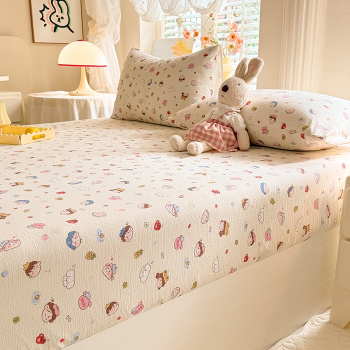 91家纺网 家纺一手货源 找家纺 九诺家纺 2026春夏新款丝柔棉小清新单床笠床罩保护套床笠单件床笠三件套 快乐伙伴