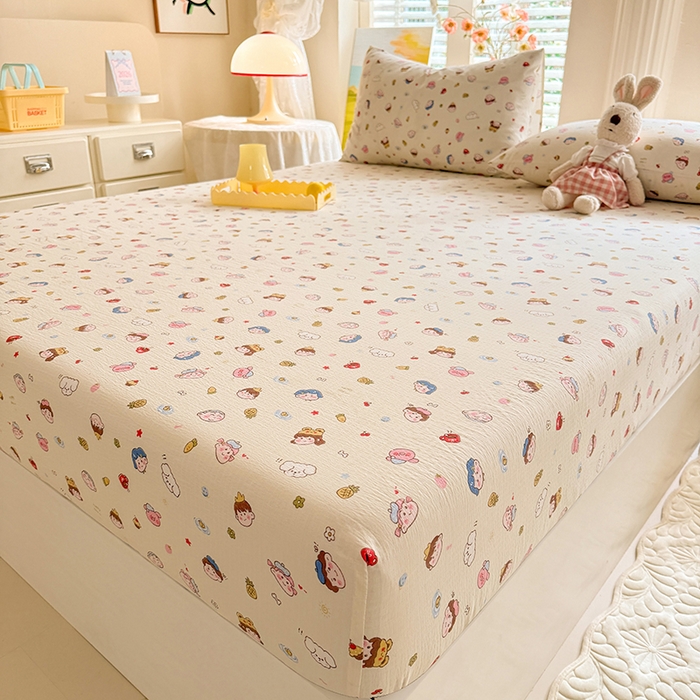 91家纺网 家纺一手货源 找家纺 九诺家纺 2026春夏新款丝柔棉小清新单床笠床罩保护套床笠单件床笠三件套 快乐伙伴