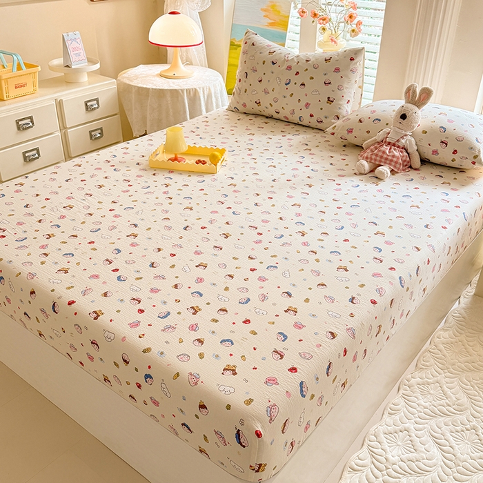 91家纺网 家纺一手货源 找家纺 九诺家纺 2026春夏新款丝柔棉小清新单床笠床罩保护套床笠单件床笠三件套 快乐伙伴