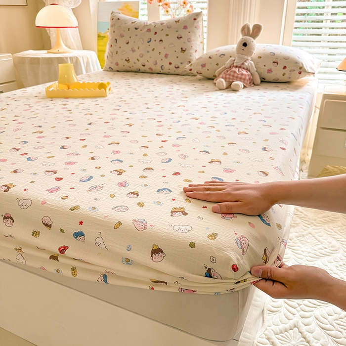 91家纺网 家纺一手货源 找家纺 九诺家纺 2026春夏新款丝柔棉小清新单床笠床罩保护套床笠单件床笠三件套 快乐伙伴