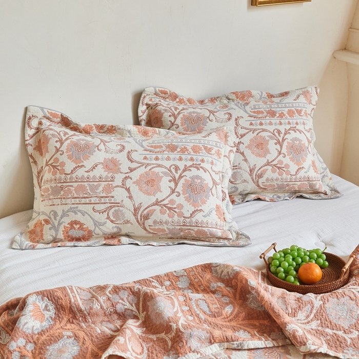 91家纺网 家纺一手货源 找家纺 沐瑟家纺 2026新款床盖三件套 复古花韵-桔
