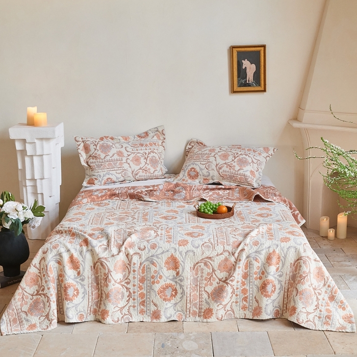 沐瑟家纺 2026新款床盖三件套 复古花韵-桔