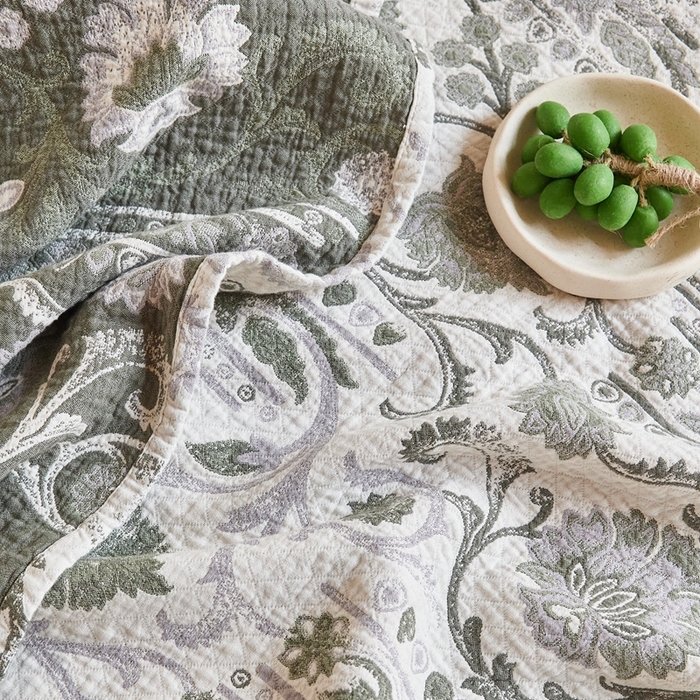91家纺网 家纺一手货源 找家纺 沐瑟家纺 2026新款床盖三件套 复古花韵-绿