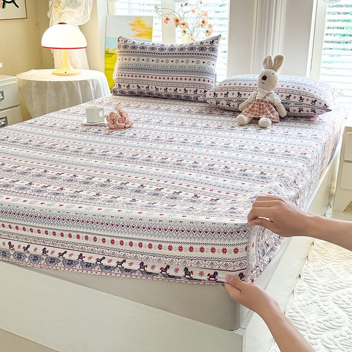 九诺家纺 2026春夏新款丝柔棉小清新单床笠床罩保护套床笠单件床笠三件套 马上有福