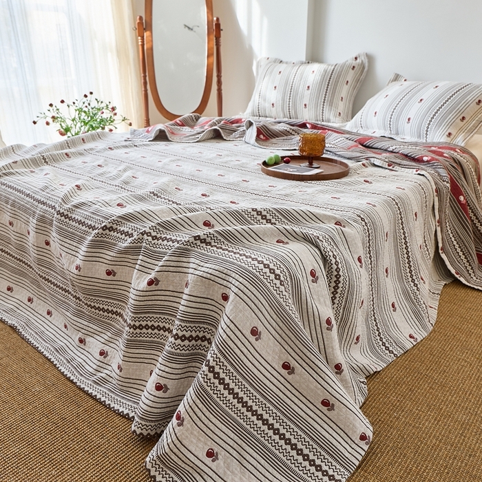 91家纺网 家纺一手货源 找家纺 沐瑟家纺 2026新款床盖三件套 横条樱桃